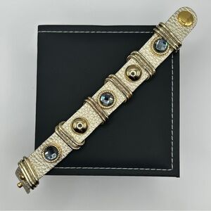 Gold Soft Leather Crystal Stud Bracelet